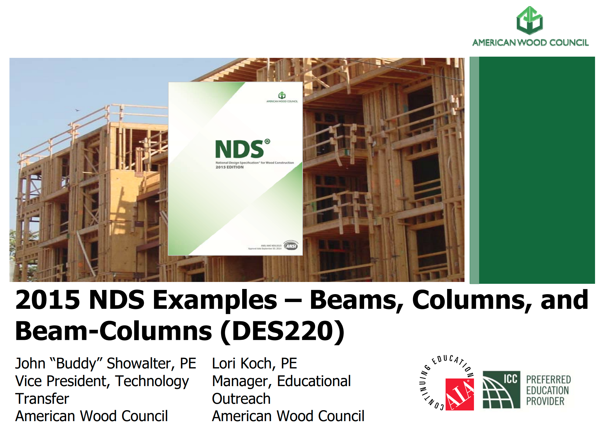 2015 NDS Example Problems (Columns/Beams/Beam-Columns) - DES220