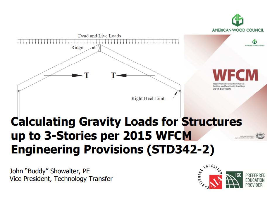 Calculating Gravity Loads for Structures up to 3-Stories per WFCM Engineering Provisions - STD342-2